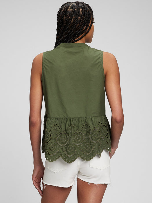 Peplum Eyelet Top - cypress green