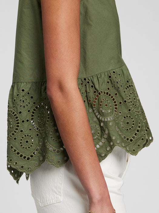 Peplum Eyelet Top - cypress green