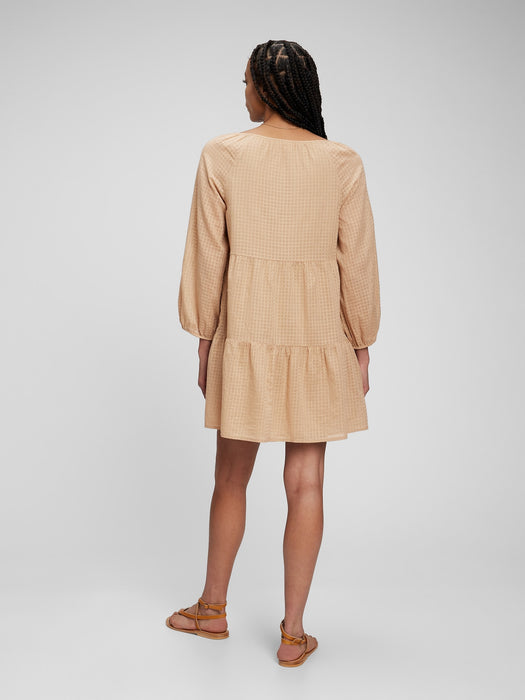 Tie-Front Tiered Mini Dress - golden khaki tan