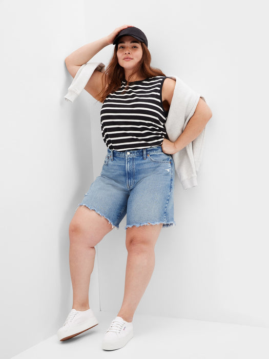 Shrunken Muscle Tank Top - black & white stripe