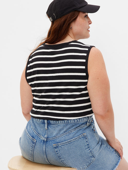 Shrunken Muscle Tank Top - black & white stripe