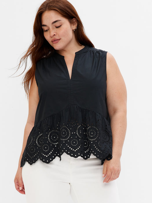 Peplum Eyelet Top - black