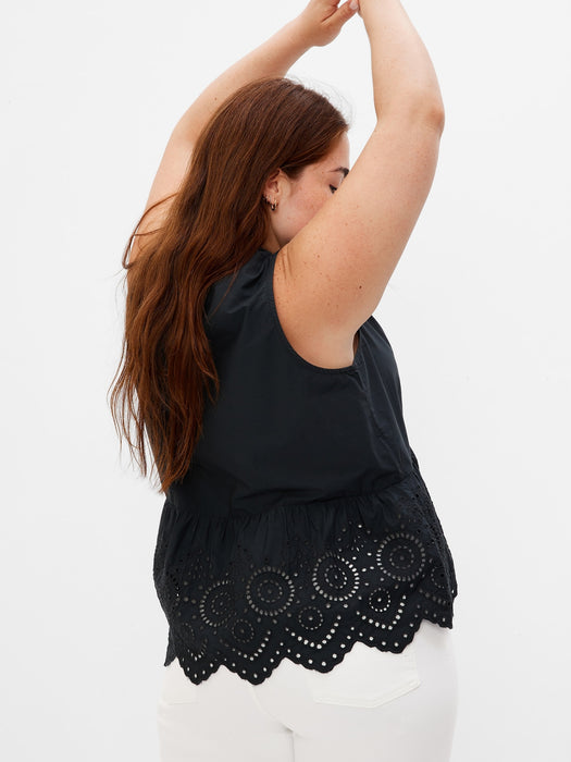 Peplum Eyelet Top - black