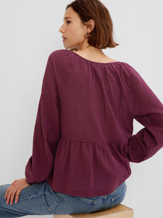 Tie-Front Peplum Top - plum purple