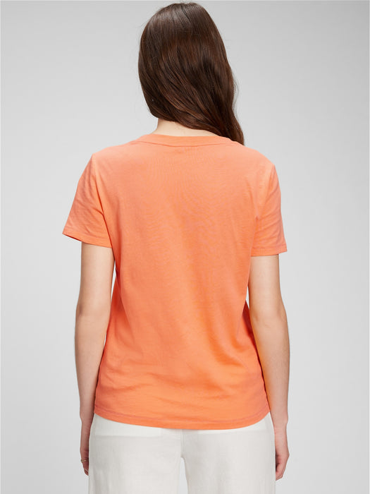 100% Organic Cotton Vintage Crewneck T-Shirt - orange neon coral