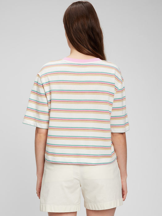 '90s Reissue Cropped T-Shirt - pink, green, & tan multi stripe