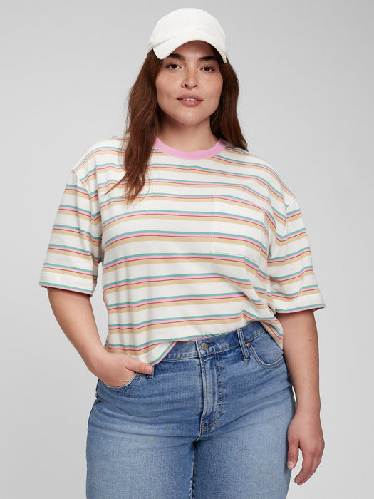 '90s Reissue Cropped T-Shirt - pink, green, & tan multi stripe