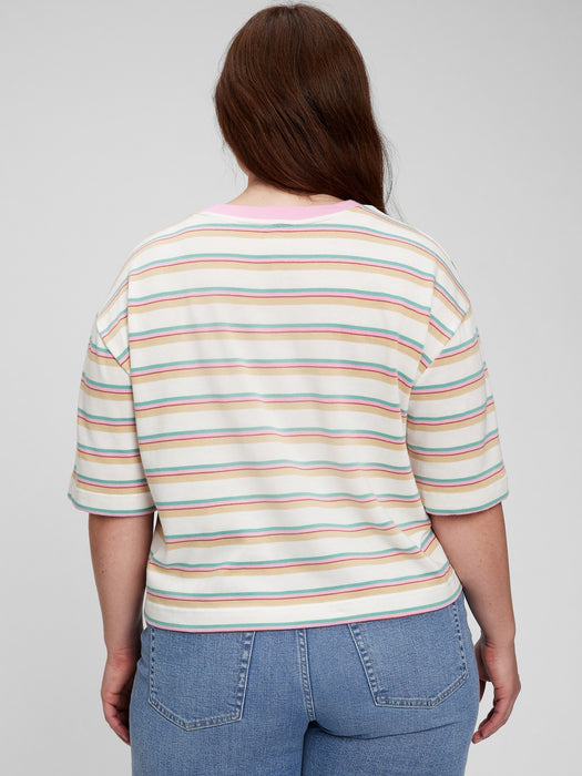 '90s Reissue Cropped T-Shirt - pink, green, & tan multi stripe