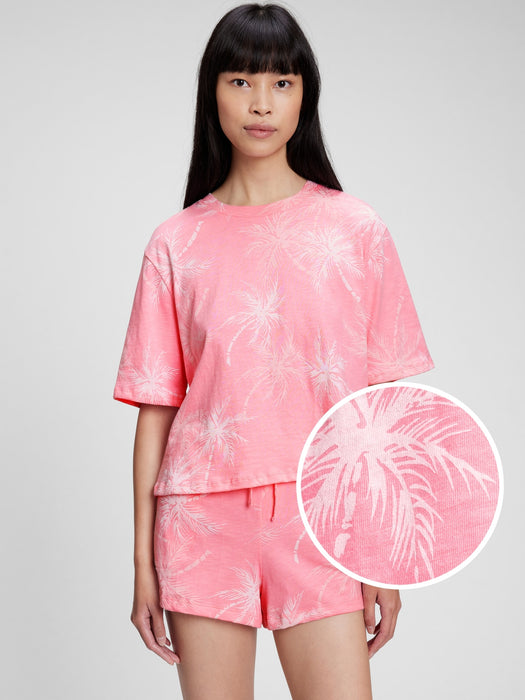 Cotton Slub Jersey Sleep T-Shirt - pink palm