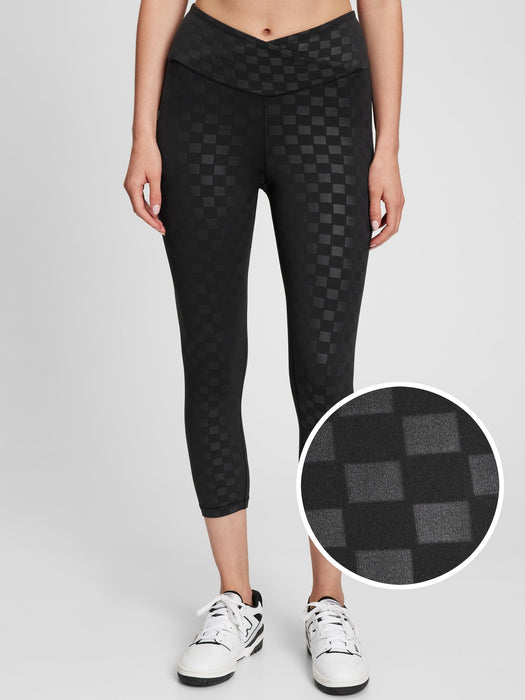 GapFit Sky High Rise Crossover Capri Leggings in Eclipse - black check