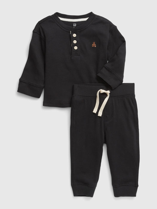 Baby Rib Two-Piece Outfit Set - black