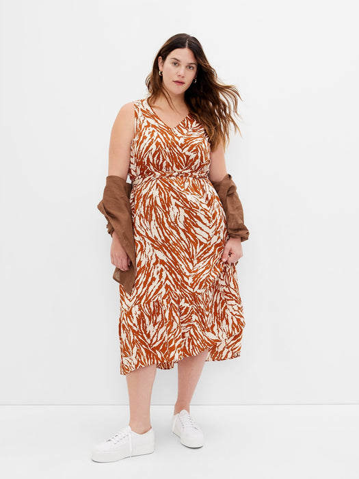 V-Neck Maxi Dress - brown zebra print