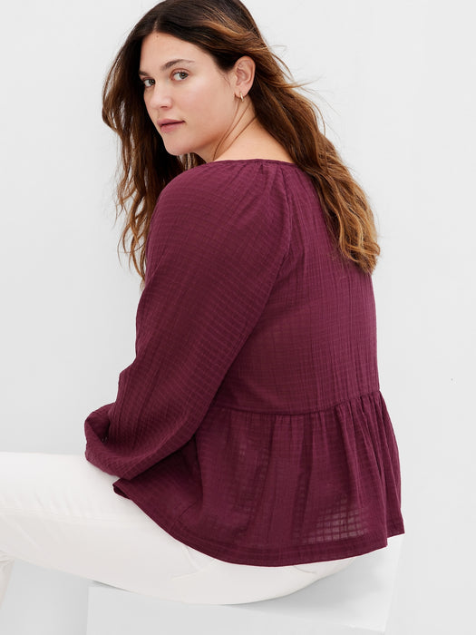 Tie-Front Peplum Top - plum purple