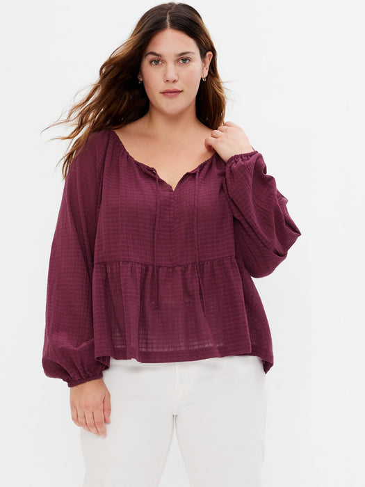 Tie-Front Peplum Top - plum purple