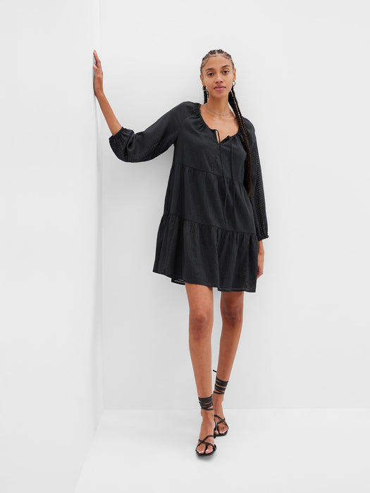 Tie-Front Tiered Mini Dress - black