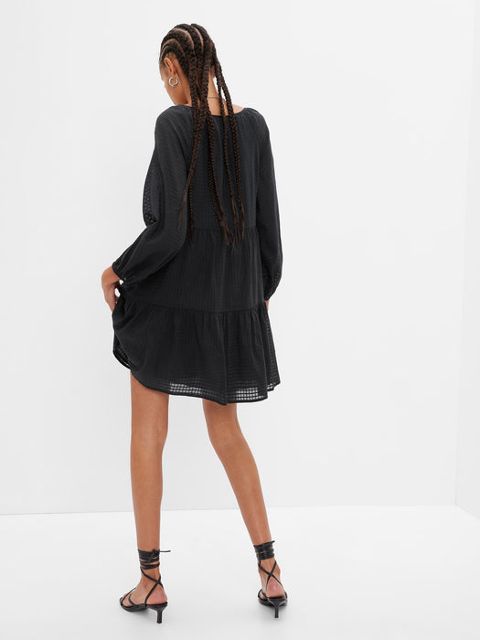 Tie-Front Tiered Mini Dress - black