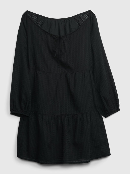 Tie-Front Tiered Mini Dress - black