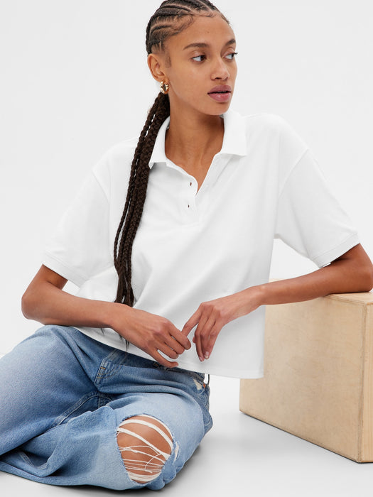 Cropped Pique Polo - optic white