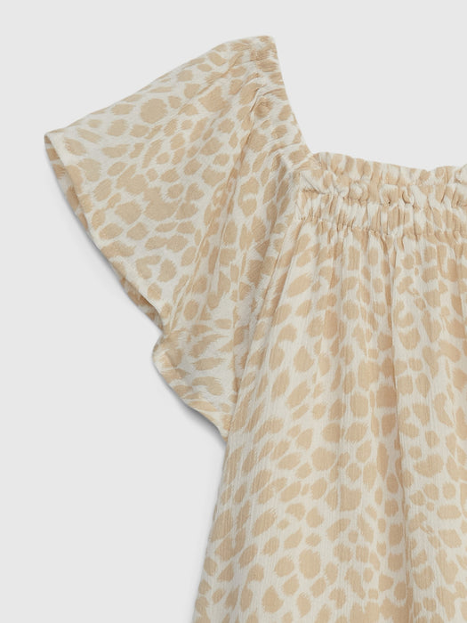 Toddler Flutter Sleeve Dress - beige leopard print