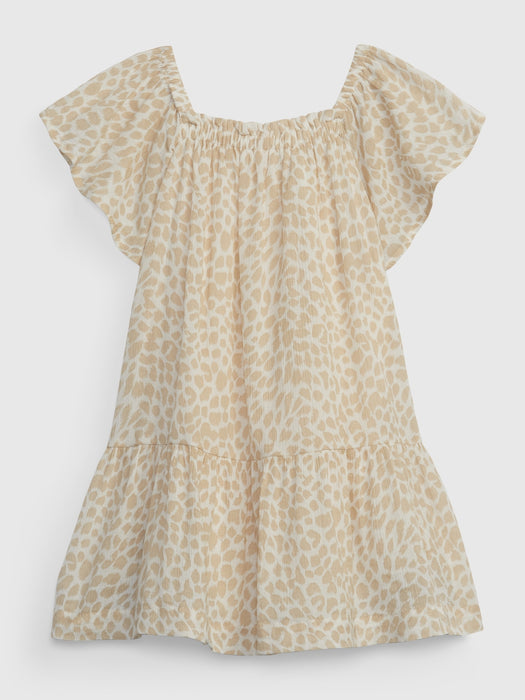 Toddler Flutter Sleeve Dress - beige leopard print