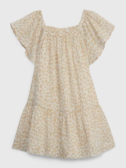 Toddler Flutter Sleeve Dress - beige leopard print