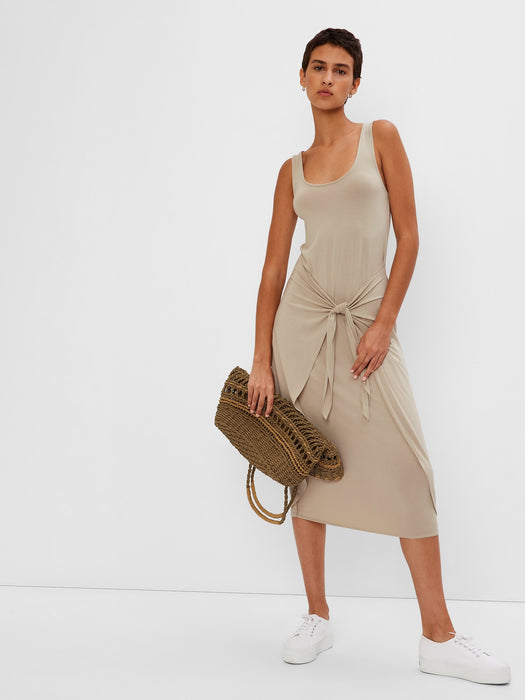 Tie-Wrap Midi Dress - moonstone beige