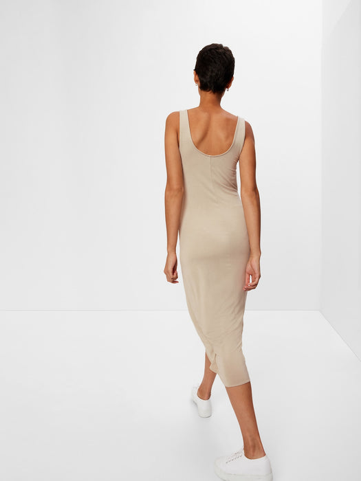 Tie-Wrap Midi Dress - moonstone beige