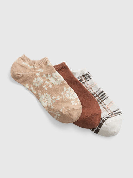 Ankle Socks (3-Pack) - neutral tan plaid