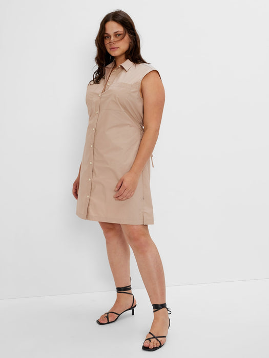 Utility Sleeveless Shirtdress - golden khaki tan