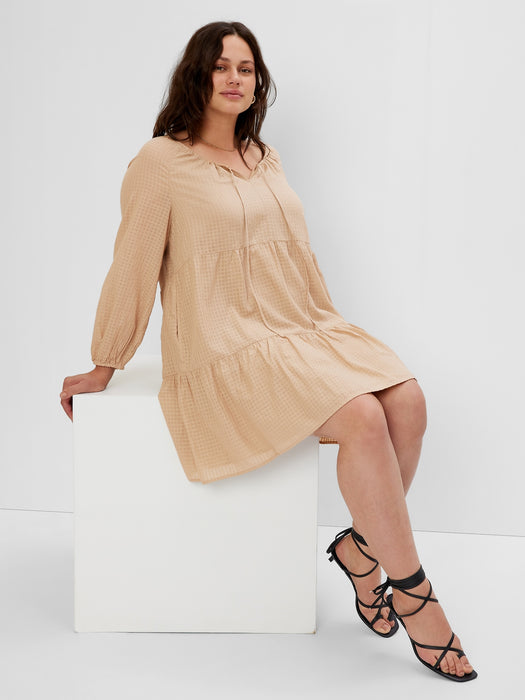 Tie-Front Tiered Mini Dress - golden khaki tan