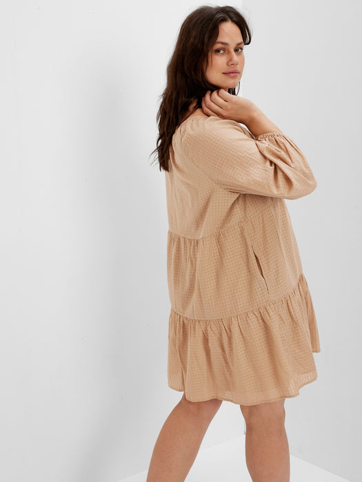 Tie-Front Tiered Mini Dress - golden khaki tan