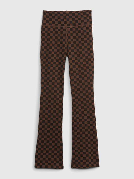 Kids Organic Cotton Flare Leggings - brown check