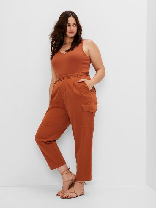 High Rise Pleated Cargo Pants with Washwell