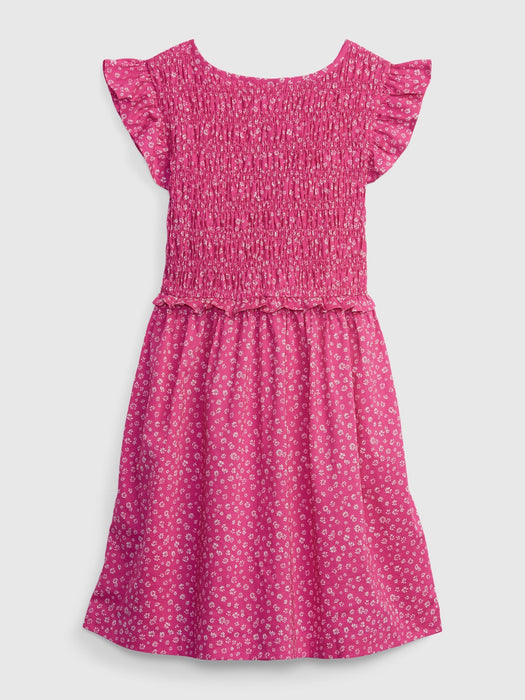 Kids Smocked Floral Dress - pink ditsy floral