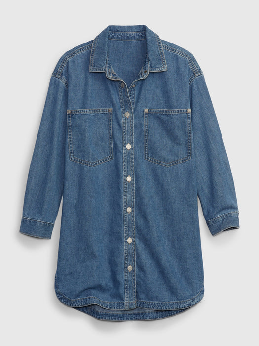 Kids Denim Shirt Dress with Washwell - medium wash