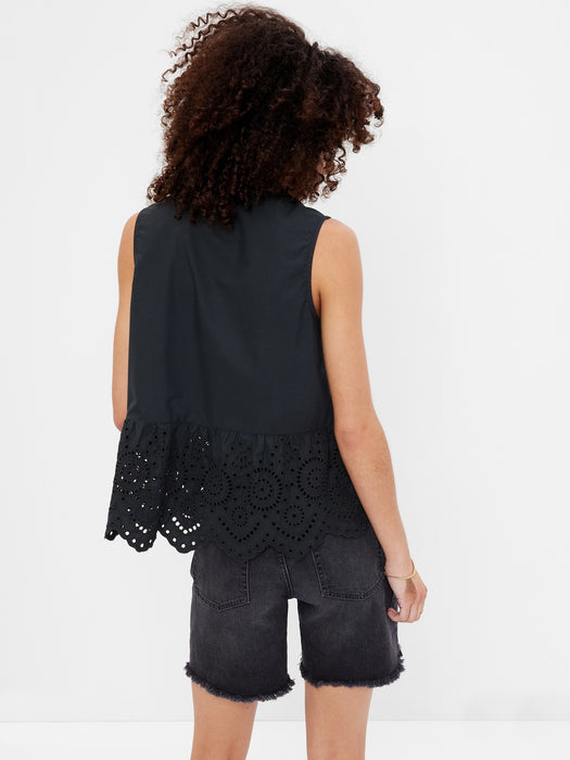 Peplum Eyelet Top - black