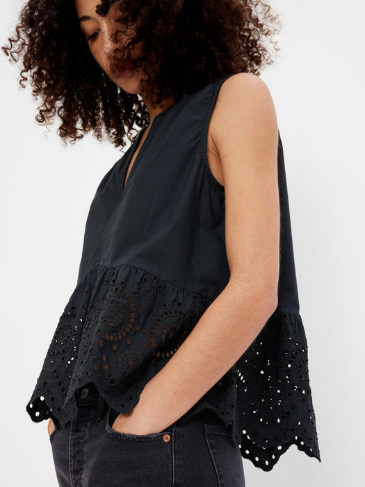 Peplum Eyelet Top - black