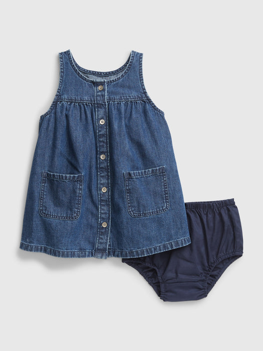 Baby Denim Dress with Washwell - dark wash