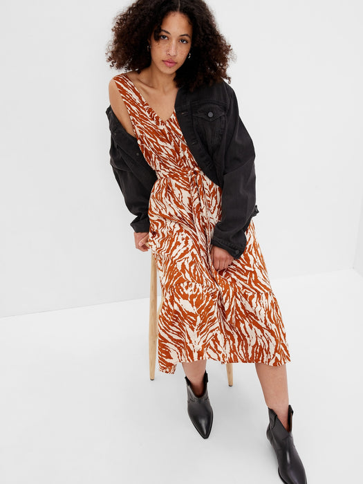 V-Neck Maxi Dress - brown zebra print