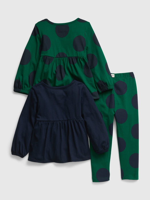 Toddler Organic Cotton Mix and Match 3-Piece Outfit Set - polka dot green