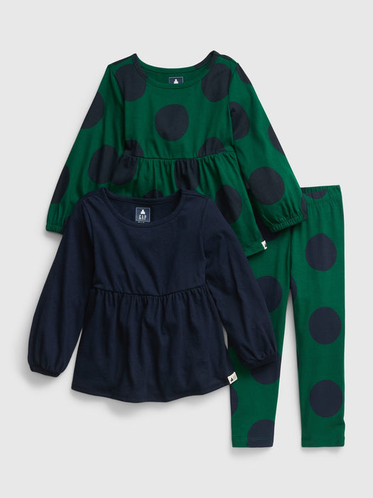 Toddler Organic Cotton Mix and Match 3-Piece Outfit Set - polka dot green