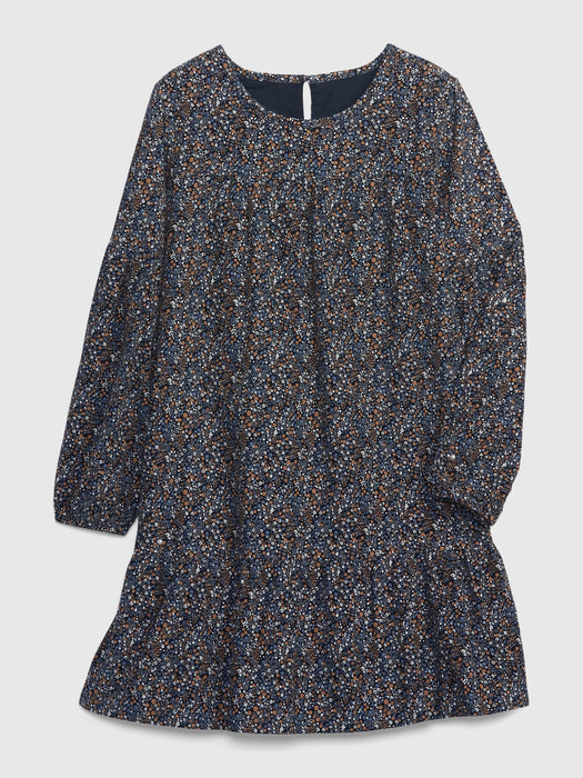 Kids Tiered Corduroy Dress - blue floral