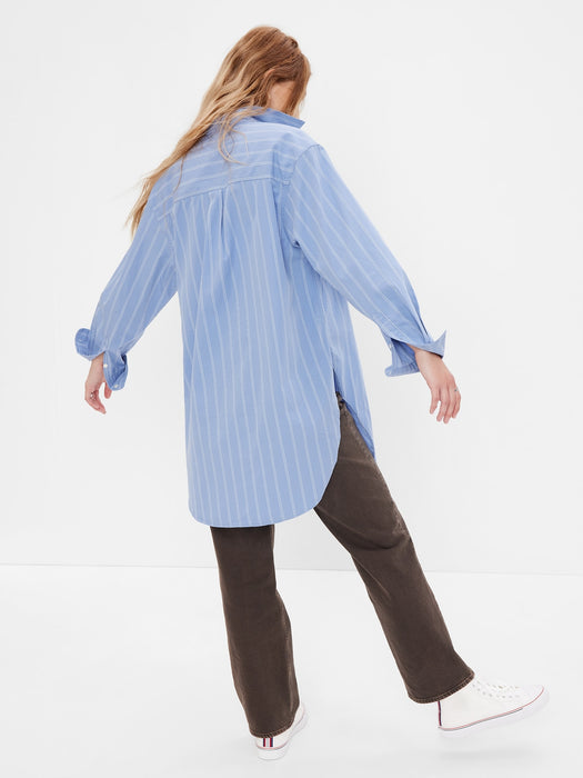 100% Organic Cotton Weekend Tunic Shirt - blue & white stripe