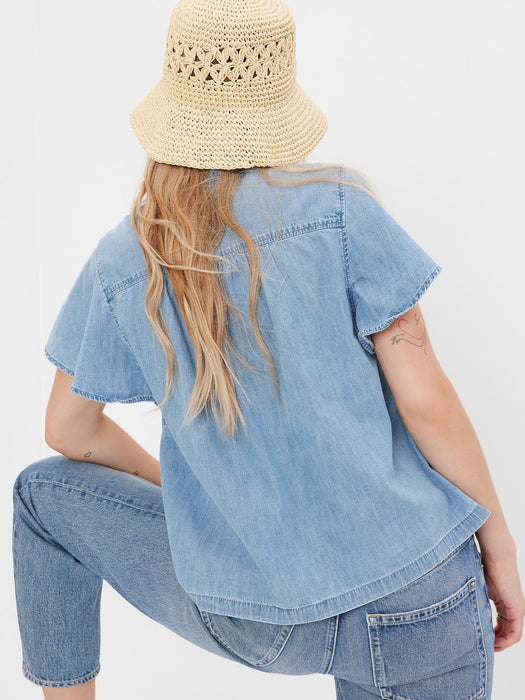 Flutter Sleeve Denim Shirt with Washwell