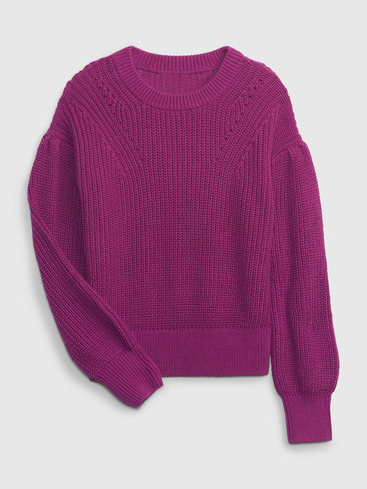 Kids Shaker-Stitch Puff-Sleeve Sweater