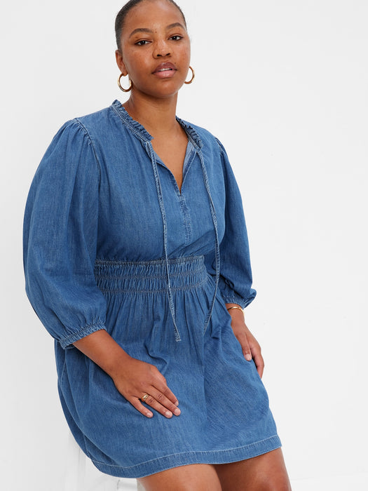 100% Organic Cotton Denim Puff Mini Dress with Washwell