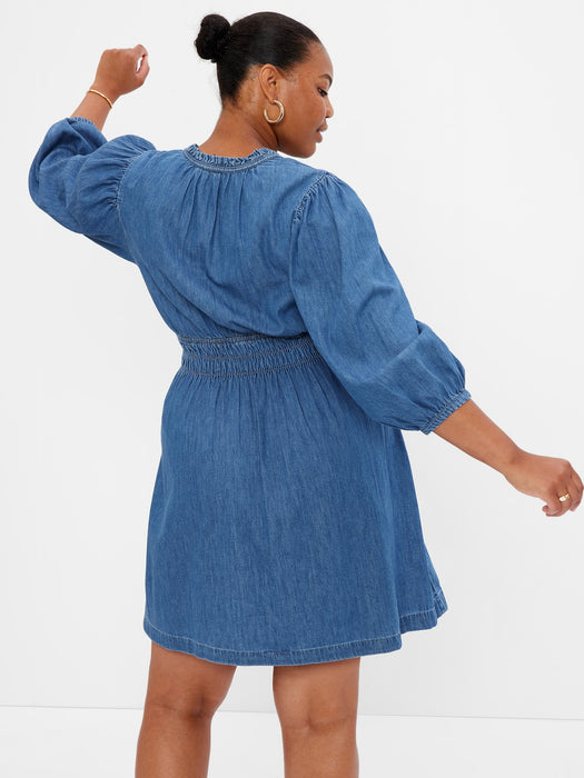 100% Organic Cotton Denim Puff Mini Dress with Washwell