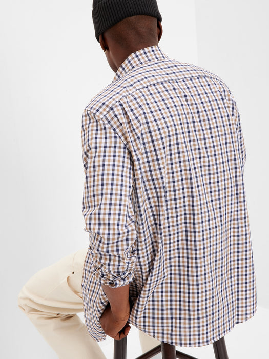 All-Day Poplin Shirt in Standard Fit - khaki gingham