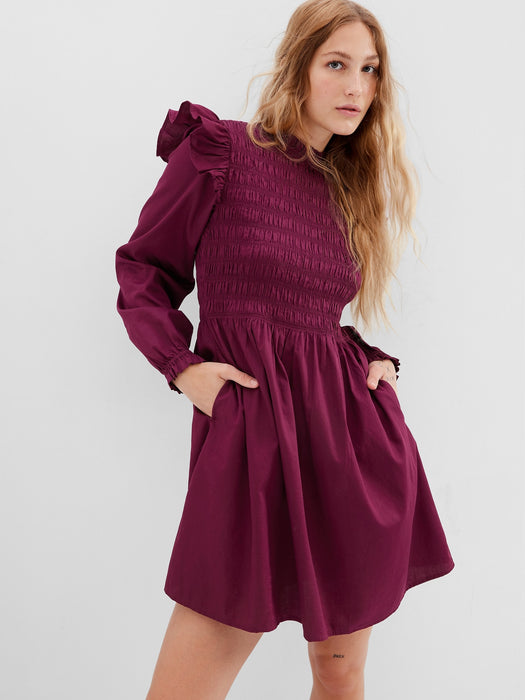 Smocked Ruffle Sleeve Mini Dress - huckleberry purple