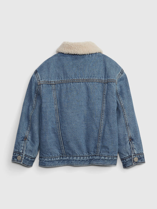 Toddler Sherpa-Lined Denim Jacket with Washwell - medium wash blue